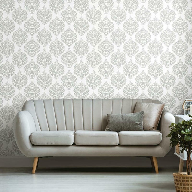 RoomMates RMK11511WP Hygge Fern Damask Gray Peel and Stick Wallpaper - Image 2